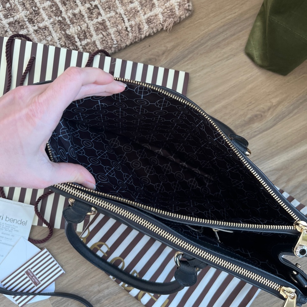 Henri Bendel Black West 57th Carryall Satchel with Gold Accents - Picture 8 of 14